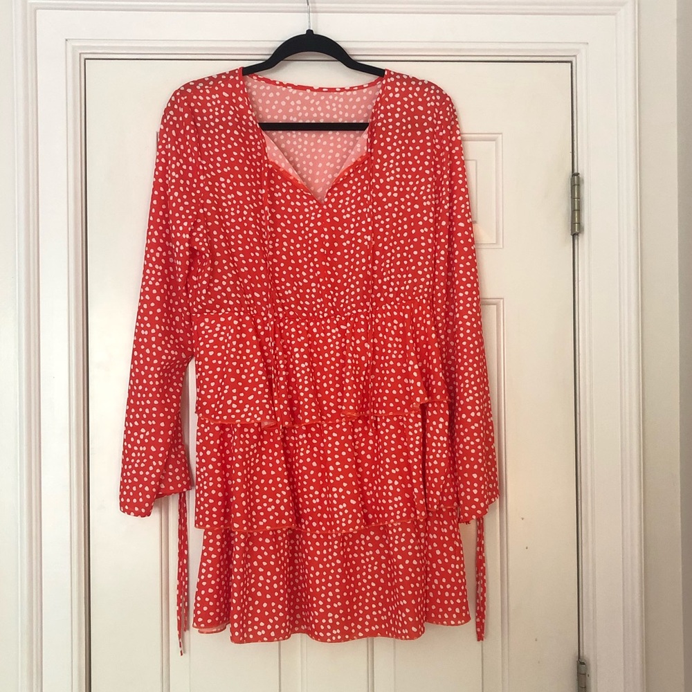 Amazon orange and white polka dot dress